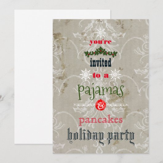 Kerstvakantiepyjama's & pannenkoeken familiefeest kaart (Voorkant / Achterkant)