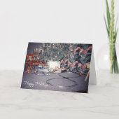  kerstvakantiespeelgoedtrein uit de midden eeuw feestdagen kaart (Voorkant)