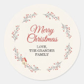 Kerstvakantietak met bessen ronde sticker (Voorkant)