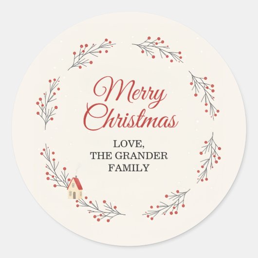 Kerstvakantietak met bessen ronde sticker (Voorkant)