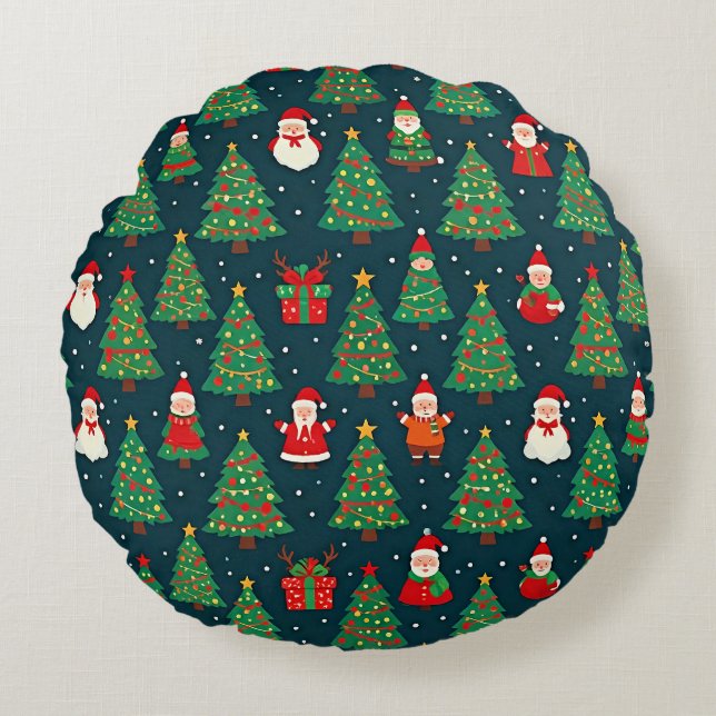 Kerstvakantiethema Rond Kussen (Voorkant)