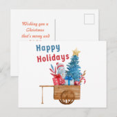 Kerstvakantiewagen met sneeuwman feestdagenkaart (Voorkant / Achterkant)