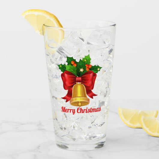 Kerstval en rood lint op maat glas (Voorkant ijs)