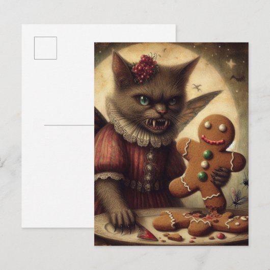 Kerstvampier Fairy Cat met peperkoek Briefkaart (Voorkant / Achterkant)