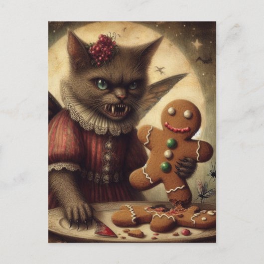 Kerstvampier Fairy Cat met peperkoek Briefkaart (Voorkant)