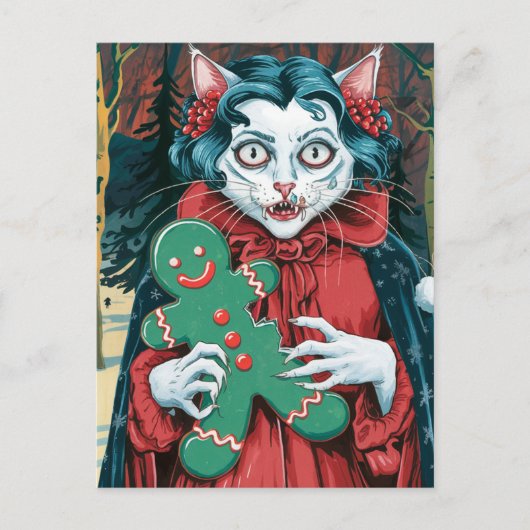 Kerstvampier Kat met groene peperkoek Briefkaart (Voorkant)