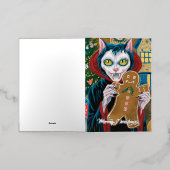 Kerstvampier Kat met peperkoek man Folie Wenskaart (Buiten Laag)
