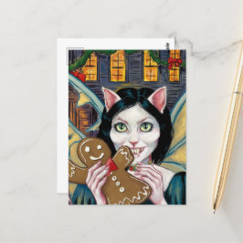 Kerstvampier Kat met peperkoekkoekje Briefkaart