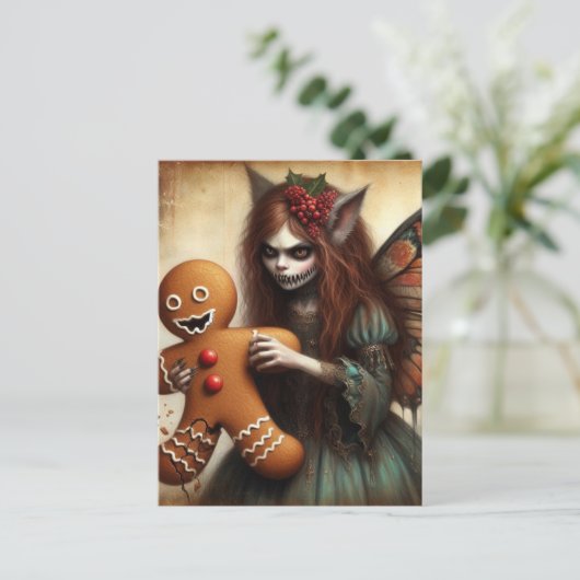 Kerstvampierenfee met peperkoek briefkaart (Staand voorkant)