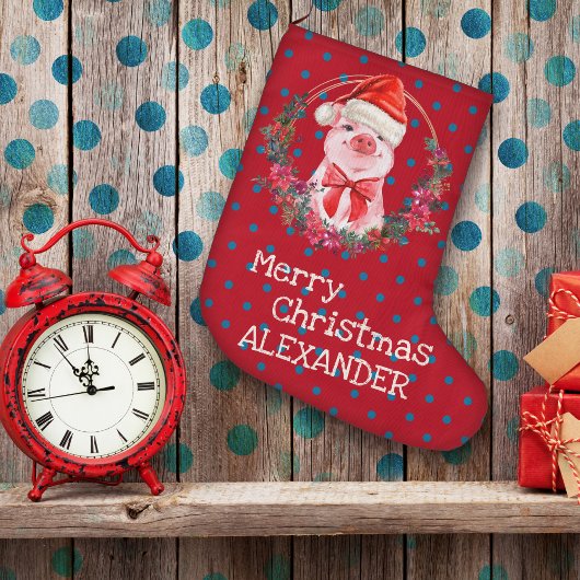 Kerstvarken Cute Biggetje Boog Krans Stippen Grote Kerstsok