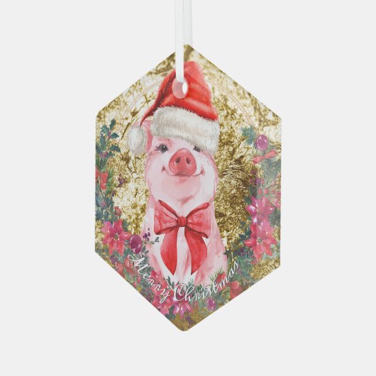 Kerstvarken Cute Biggetje Krans Eerste Kerstmis C Glas Ornament (Voorkant links)