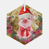 Kerstvarken Cute Biggetje Krans Eerste Kerstmis C Glas Ornament (Achterkant)