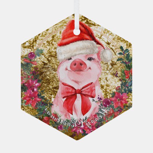 Kerstvarken Cute Biggetje Krans Eerste Kerstmis C Glas Ornament (Achterkant)