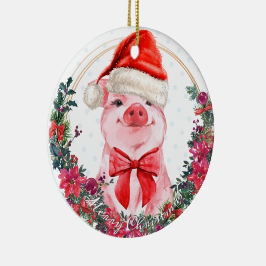 Kerstvarken Cute Biggetje Krans Eerste Kerstmis Keramisch Ornament (Rechts)