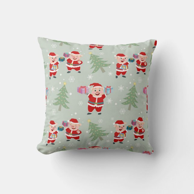 Kerstvarken dat cadeaus geeft patroon kussen (Voorkant)