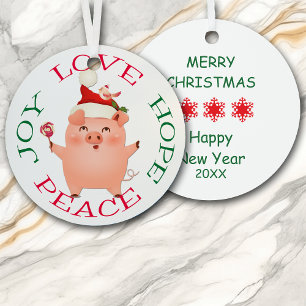 Kerstvarken Hoop Liefde Vreugde Vrede Metalen Ornament