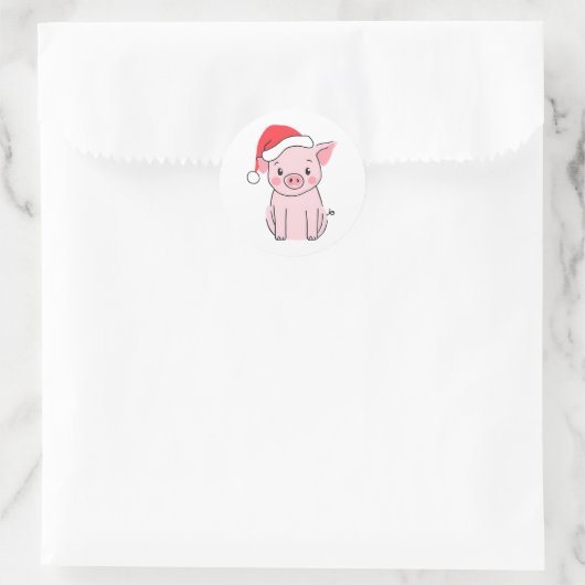 Kerstvarken met kerstmuts ronde sticker (Tas)