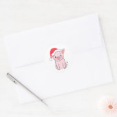 Kerstvarken met kerstmuts ronde sticker (Envelop)