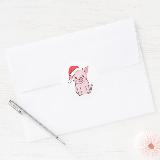 Kerstvarken met kerstmuts ronde sticker (Envelop)