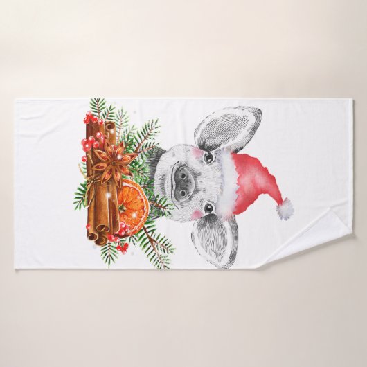 kerstvarken met santa hat festive boerderij animal badhanddoek (Badhanddoek)