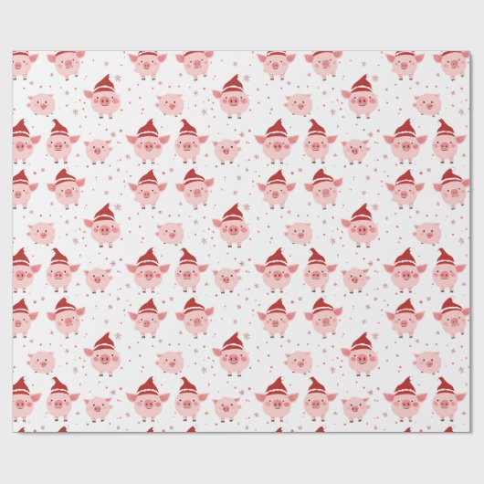 Kerstvarken Santa Funny Roze Wit en Rood Cadeaupapier (Vlak)