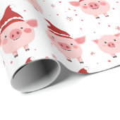 Kerstvarken Santa Funny Roze Wit en Rood Cadeaupapier (Rol Hoek)