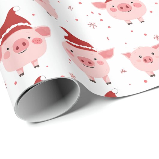 Kerstvarken Santa Funny Roze Wit en Rood Cadeaupapier (Rol Hoek)