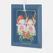 Kerstvarken Schattige kerstman en rendier paar Glas Ornament (Voorkant links)