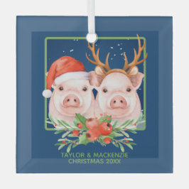 Kerstvarken Schattige kerstman en rendier paar Glas Ornament