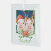 Kerstvarken Schattige kerstman en rendier paar Glas Ornament (Voorkant links)