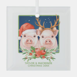 Kerstvarken Schattige kerstman en rendier paar Glas Ornament