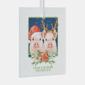 Kerstvarken Schattige kerstman en rendier paar Glas Ornament (Voorkant Rechts)