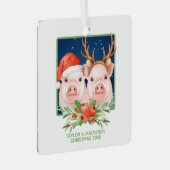 Kerstvarken Schattige kerstman en rendier paar Metalen Ornament (Voorkant Rechts)