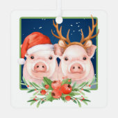 Kerstvarken Schattige kerstman en rendier paar Metalen Ornament (Achterkant)