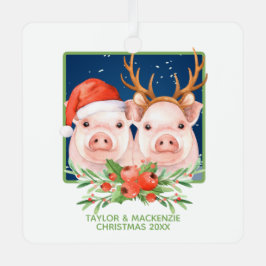 Kerstvarken Schattige kerstman en rendier paar Metalen Ornament