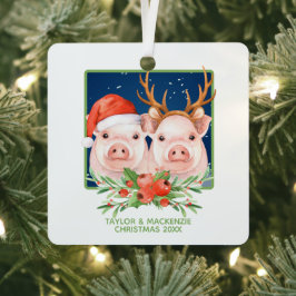 Kerstvarken Schattige kerstman en rendier paar Metalen Ornament