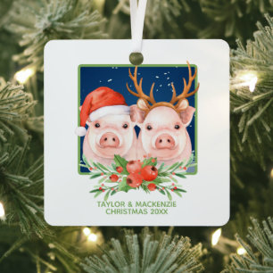 Kerstvarken Schattige kerstman en rendier paar Metalen Ornament