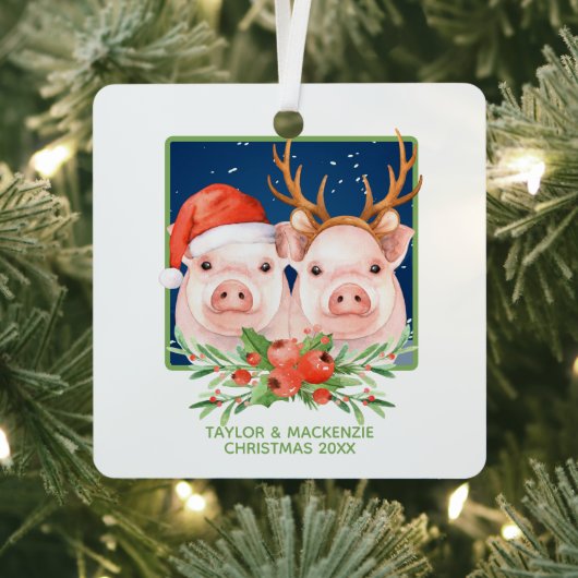 Kerstvarken Schattige kerstman en rendier paar Metalen Ornament (Insitu)