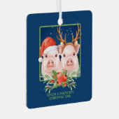 Kerstvarken Schattige kerstman en rendier paar Metalen Ornament (Voorkant Rechts)