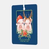 Kerstvarken Schattige kerstman en rendier paar Metalen Ornament (Voorkant links)