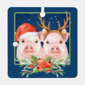 Kerstvarken Schattige kerstman en rendier paar Metalen Ornament (Achterkant)