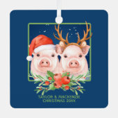 Kerstvarken Schattige kerstman en rendier paar Metalen Ornament (Voorkant)