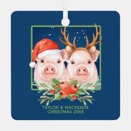 Kerstvarken Schattige kerstman en rendier paar Metalen Ornament