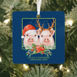 Kerstvarken Schattige kerstman en rendier paar Metalen Ornament