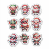Kerstvarken stripfiguren sticker (Voorkant)