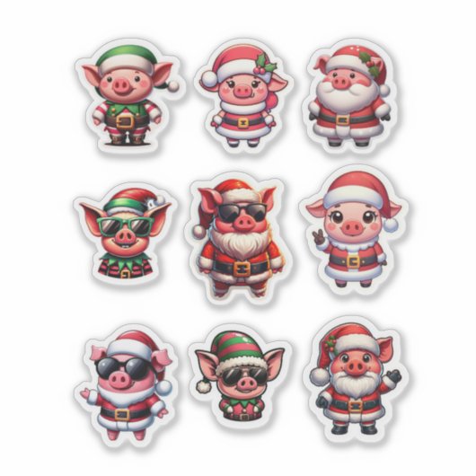 Kerstvarken stripfiguren sticker (Voorkant)