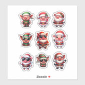 Kerstvarken stripfiguren sticker (Vel)