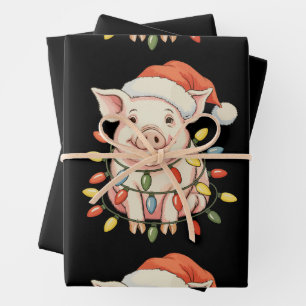 Kerstvarken Xmas Lichtjes Kerstman Hooi Vakantie S Inpakpapier Vel