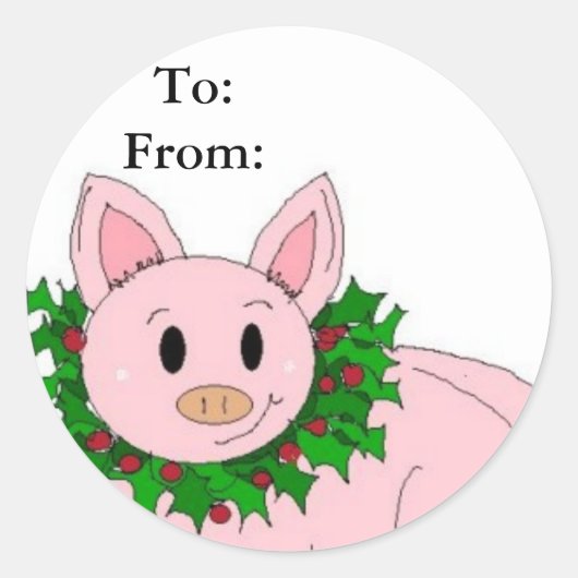 Kerstvarkens Cadeaubon Ronde Sticker (Voorkant)