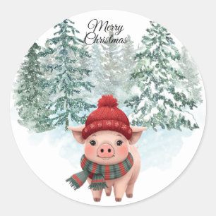Kerstvarkensticker Ronde Sticker